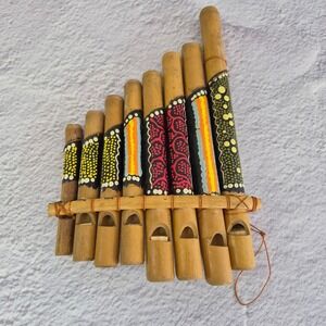 Hand Painted Bamboo Pan Flute 8 Pipe Musical Instrument Dot Art Folk Decor